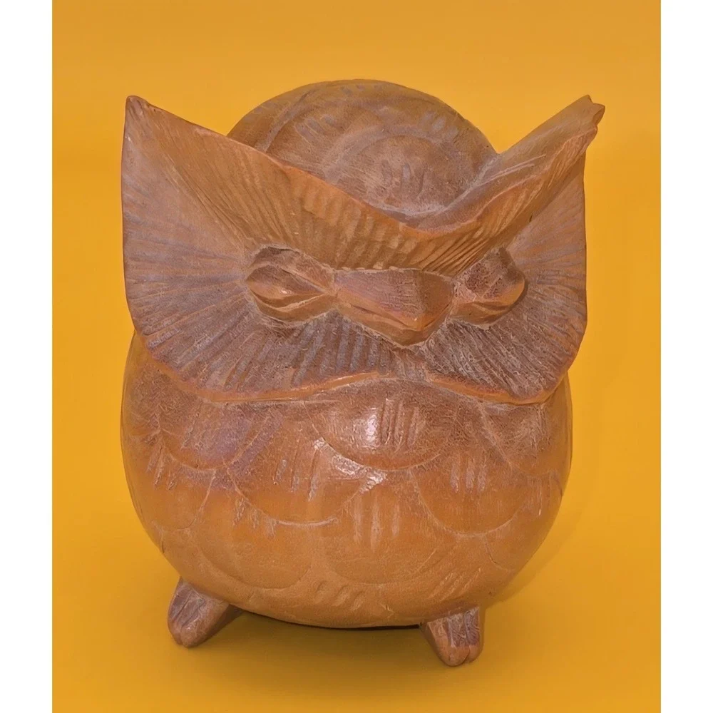 Small Wood Owl Hand Carved Figurine 2.75